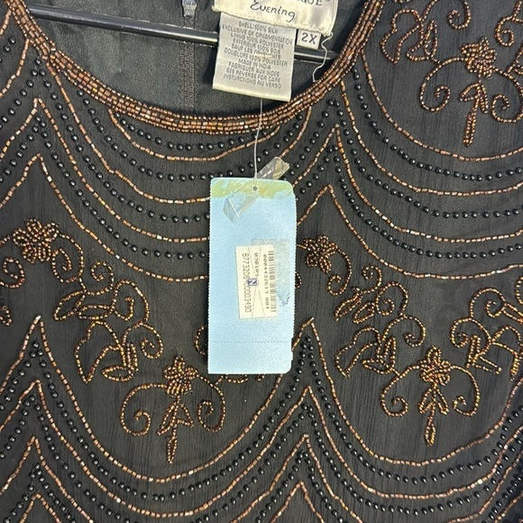 Papell Boutique Gorgeous Black and Gold Beaded Evening Top Scalloped Bottom NWT - Picture 4 of 10